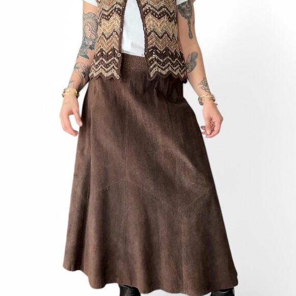Vintage Brown leather boho maxi skirt - Pia Rucci - Picture 1 of 5
